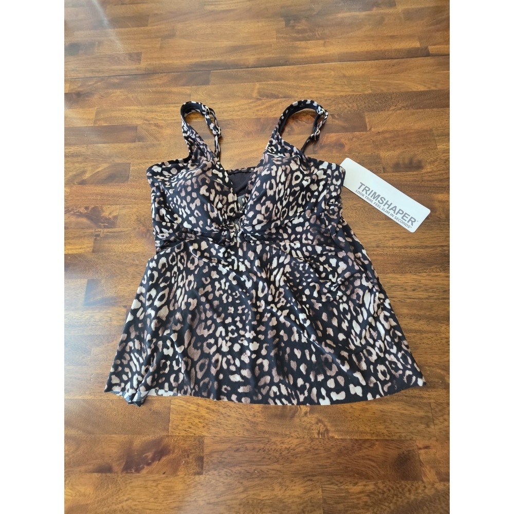 Trimshaper Leopard Tankini Swimsuit Cinch Side SZ 10 new with tags  sku 91
